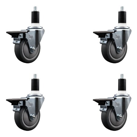 Service Caster 4'' Thermoplastic Rubber Swivel 1-3/8'' Expanding Stem Caster Set with Brake, 4PK SCC-EX20S414-TPRB-PLB-138-4